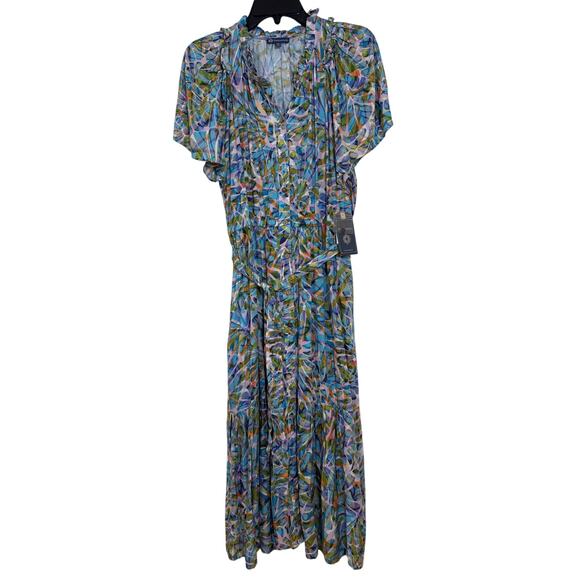 Democracy Medium Woven Floral 3/4 Blouson Sleeve Pockets Tiered Midi Shirt Dress - Picture 1 of 7
